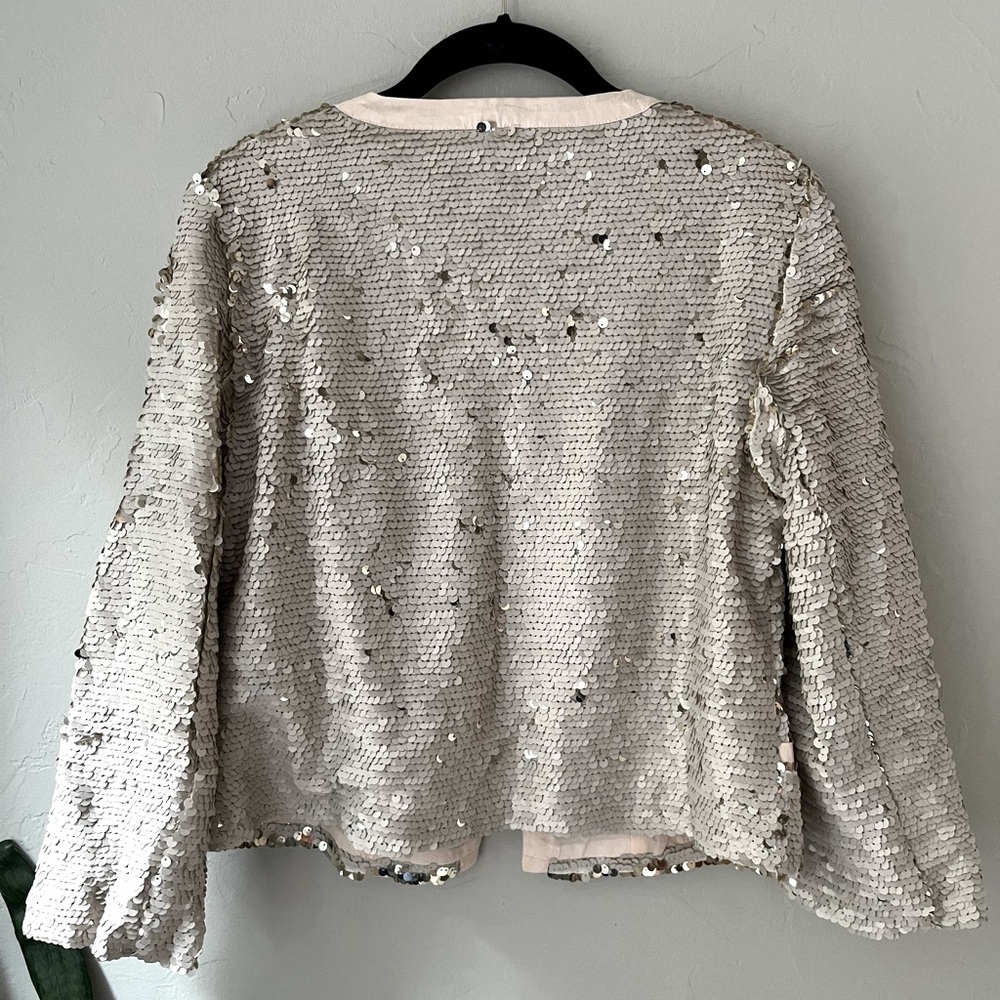 ✨Blank LONDON ANTHROPOLOGIE GOLD SILVER WHITE CREAM SEQUIN JACKET WOMEN’s Medium - Picture 3 of 4